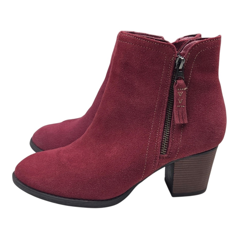 Skechers Ankle Boots 6.5 Burgundy Suede Leather Memory Foam Side Zip 48449 Burg